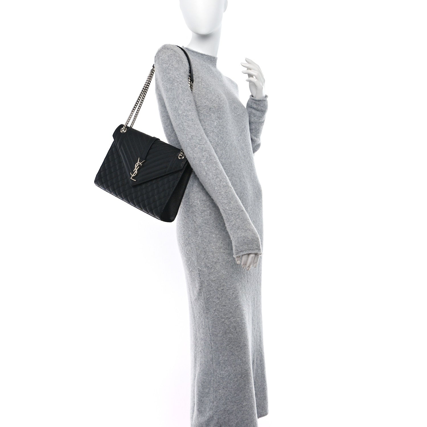 Saint Laurent Grain De Poudre Textured Mixed Matelasse Large Triquilt Monogram Satchel Black 2 of 9