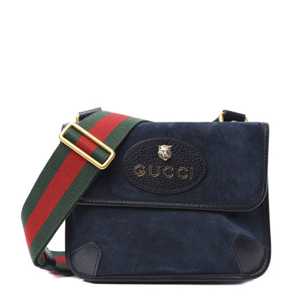 Gucci Suede Web Small Neo Vintage Double Flap Messenger Bag Blue 1 of 11