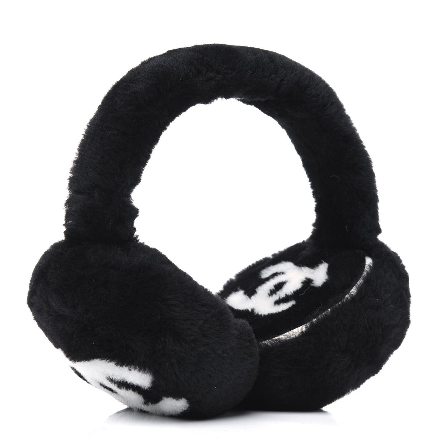Shearling CC Ear Muffs Black White