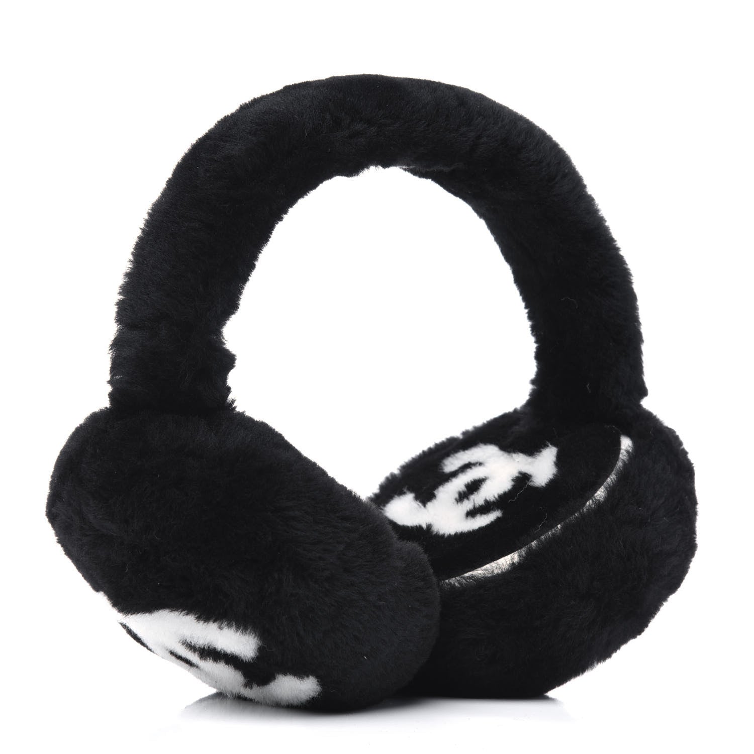 Chanel Shearling CC Ear Muffs Black White 2 of 3