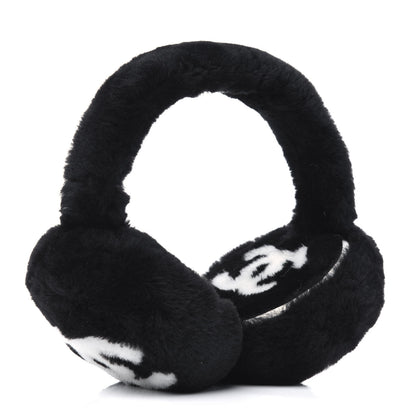 Chanel Shearling CC Ear Muffs Black White 2 of 3