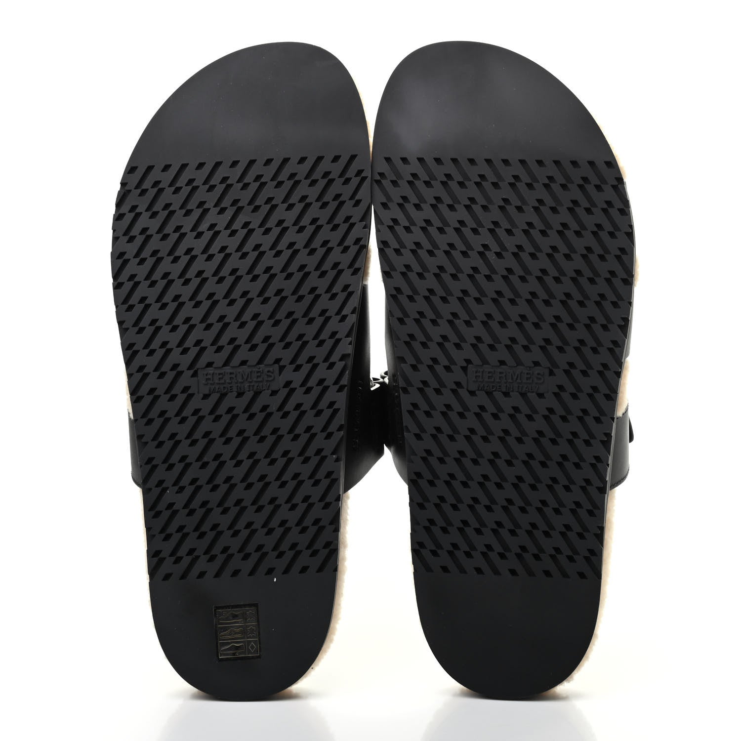 Hermes Veau Indios Woolskin Mens Chypre Sandals 44 Black Ecru 5 of 8