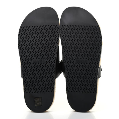 Hermes Veau Indios Woolskin Mens Chypre Sandals 44 Black Ecru 5 of 8
