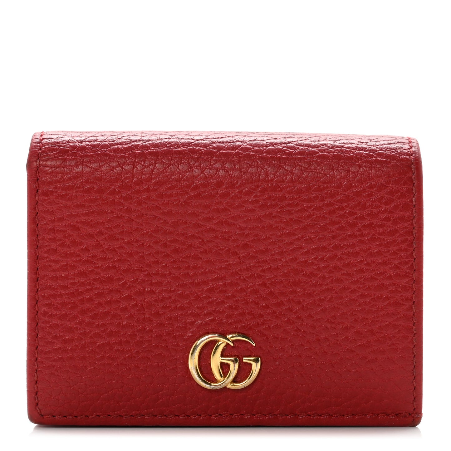 Pebbled Calfskin GG Marmont Card Case Hibiscus Red