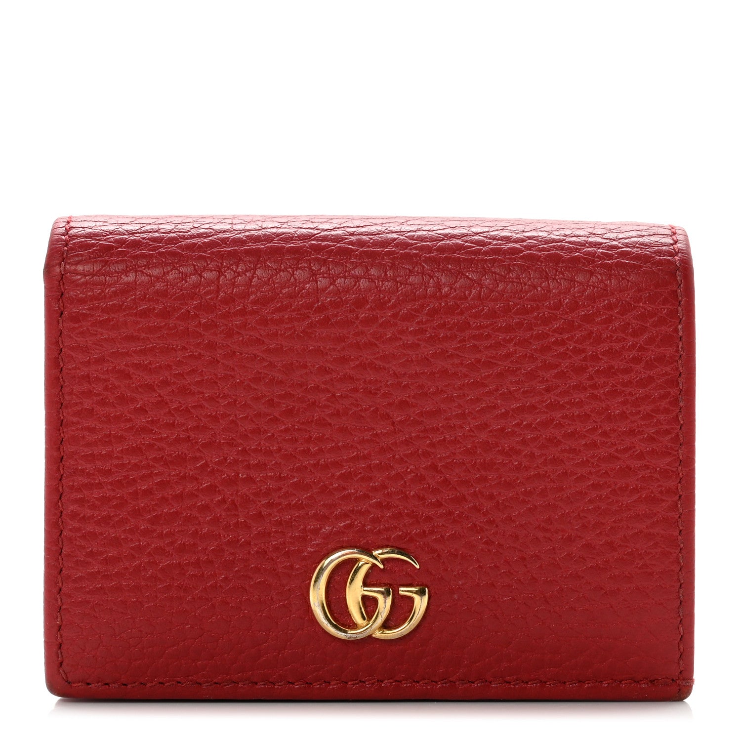 Gucci Pebbled Calfskin GG Marmont Card Case Hibiscus Red 1 of 8