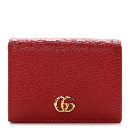 Gucci Pebbled Calfskin GG Marmont Card Case Hibiscus Red 1 of 8