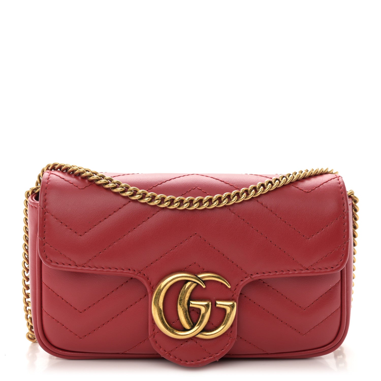 Gucci Calfskin Matelasse Super Mini GG Marmont Shoulder Bag Hibiscus Red 1 of 11
