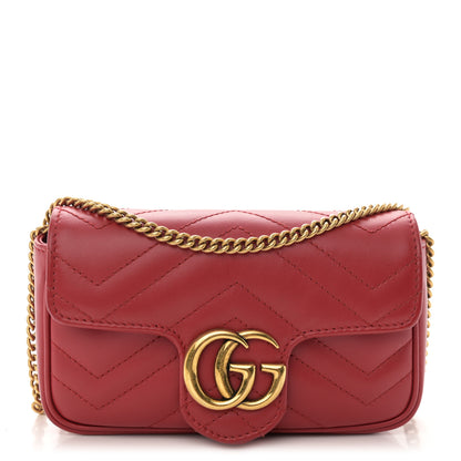 Gucci Calfskin Matelasse Super Mini GG Marmont Shoulder Bag Hibiscus Red 1 of 11