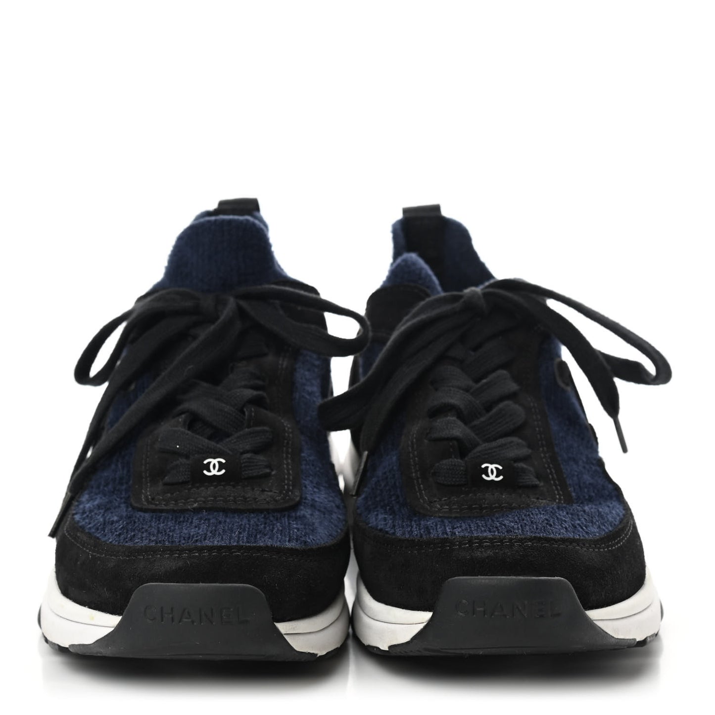Fabric Suede Calfskin Stretch CC Sneakers 40 Blue Black