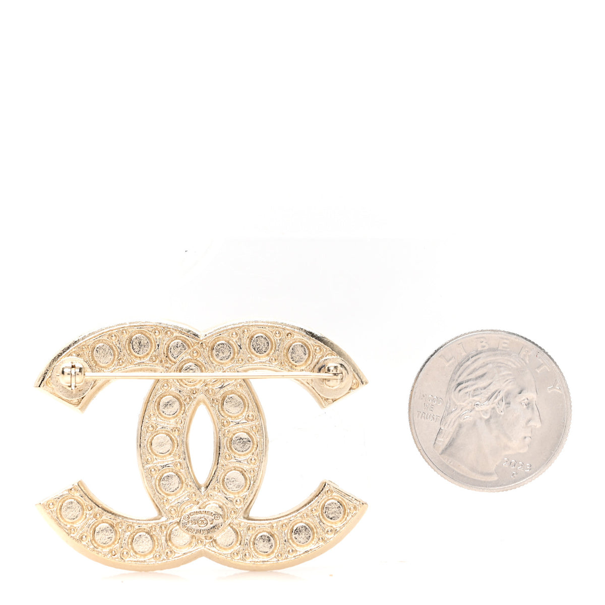 Chanel Pearl Crystal CC Brooch Gold 2 of 3
