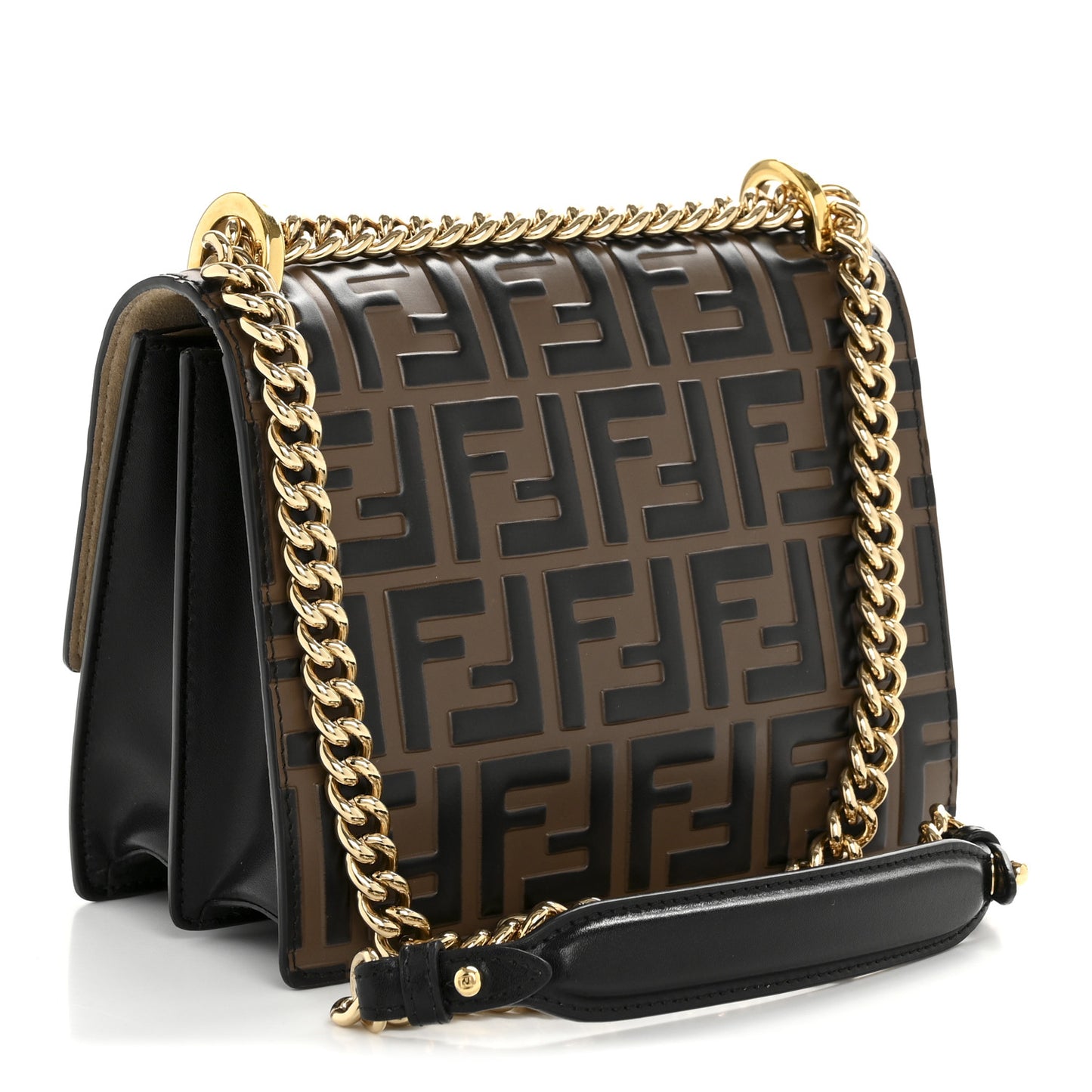 Vitello Liberty Bi-Color FF 1974 Embossed Small Kan U Shoulder Bag Maya Black