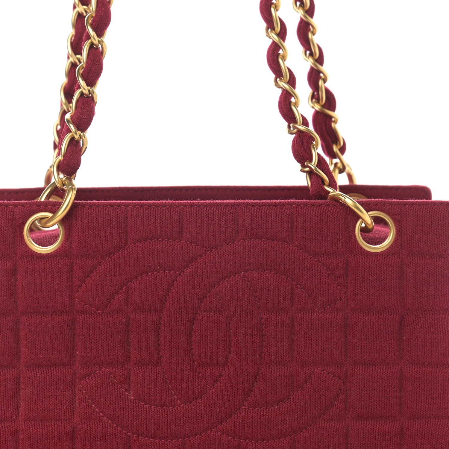 Chanel Jersey Quilted CC Chocolate Bar Bag Burgundy 8 of 11