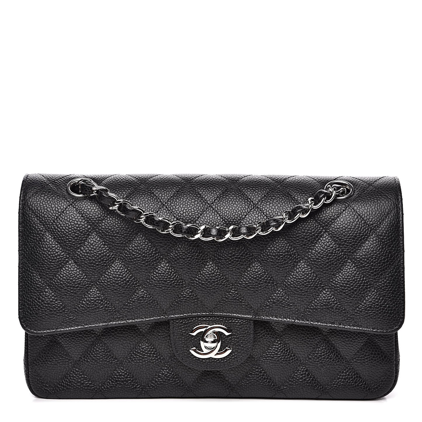 Caviar Quilted Medium Double Flap Black