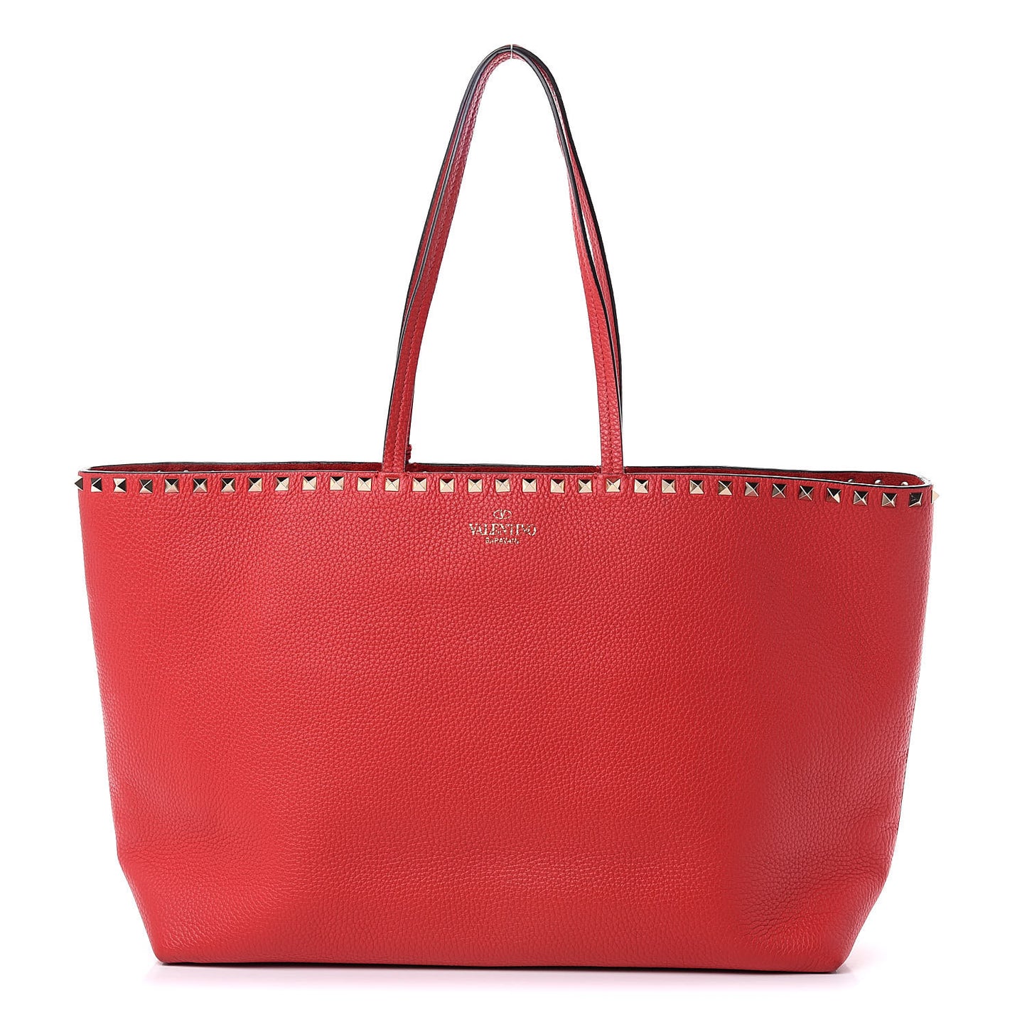 Grained Calfskin Rockstud Shoulder Tote Rouge Pur
