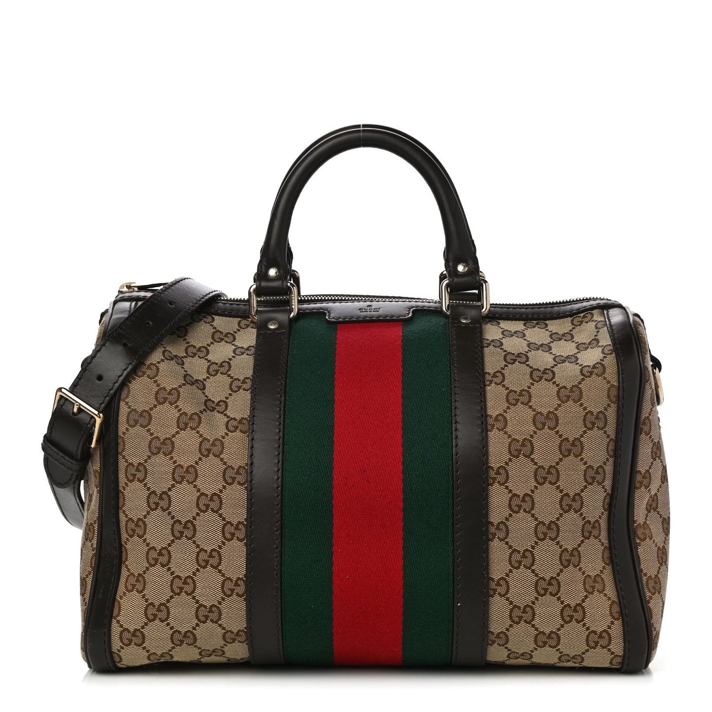 Monogram Selleria Calfskin Vintage Web Medium Boston Beige Ebony Cocoa