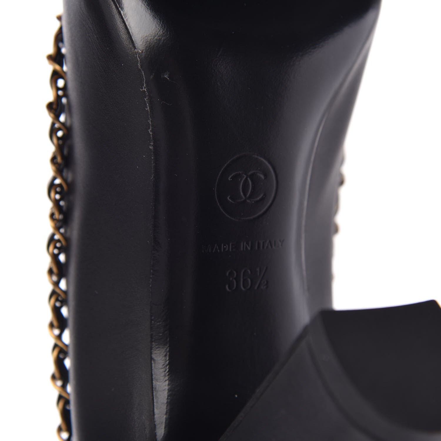 Chanel Calfskin Patent Calfskin Chain Cap Toe Pumps 36.5 Black 7 of 9