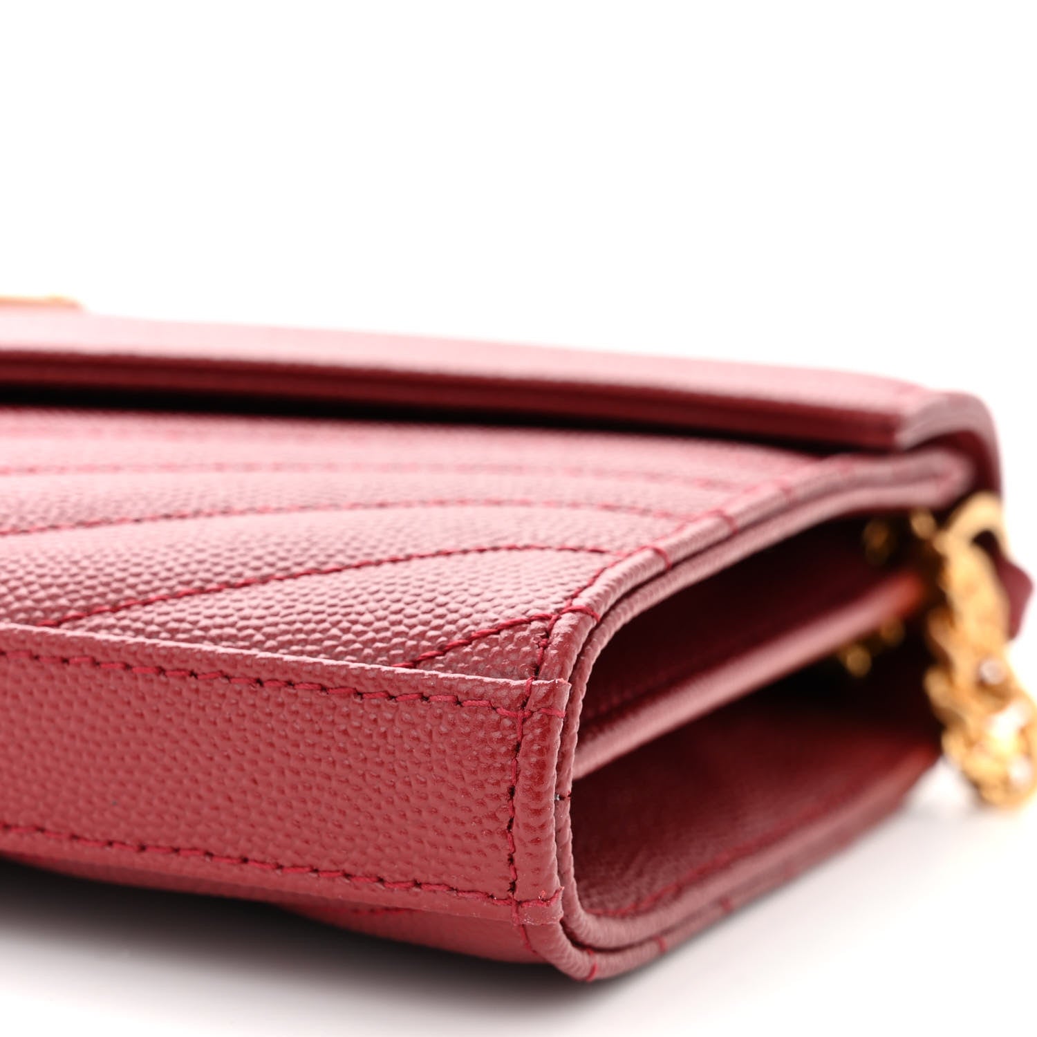 Saint Laurent Grain De Poudre Matelasse Chevron Monogram Chain Wallet Opyum Red 9 of 11