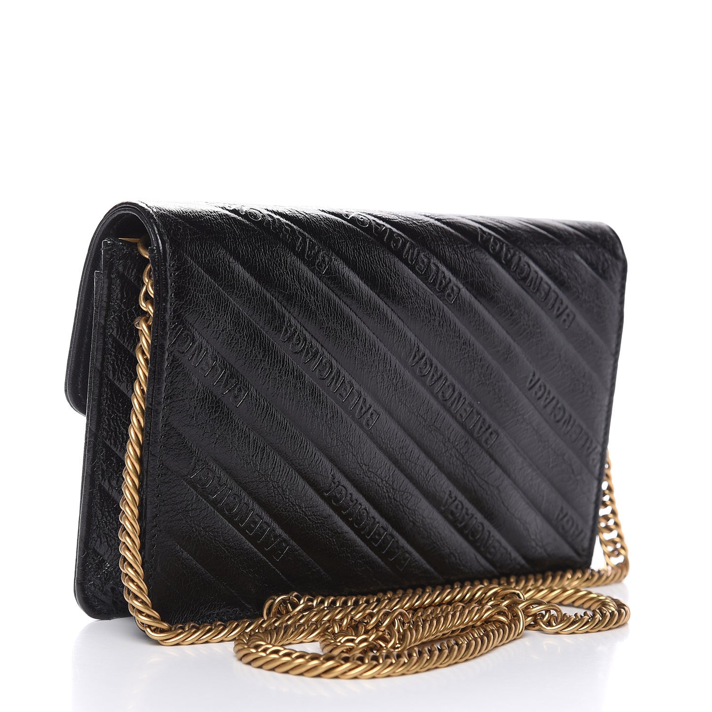 Shiny Goatskin Logo Embossed BB Wallet On Chain Black