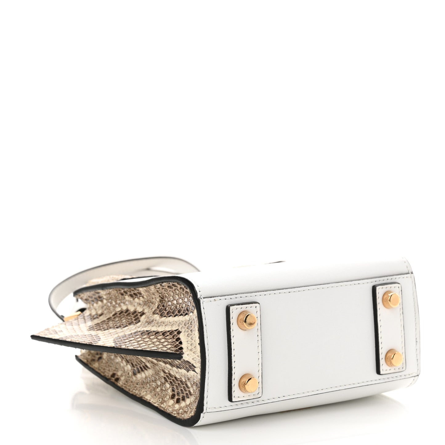Calfskin Snakeskin Mini Virtus Top Handle Shoulder Tote Optical White Natural