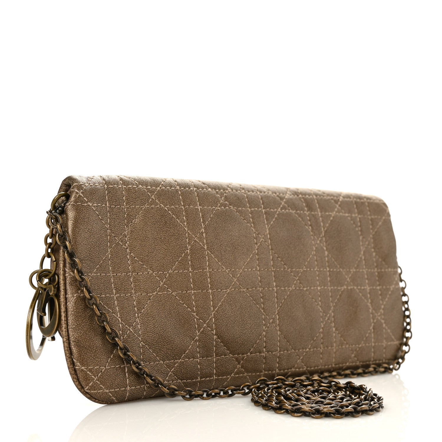 Christian Dior Metallic Grained Calfskin Cannage Lady Dior Wallet On Chain Bronze 2 of 10