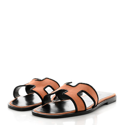 Hermes Suede Goatskin Crystal Oran Sandals 37.5 Rose Bubinga Black 3 of 10