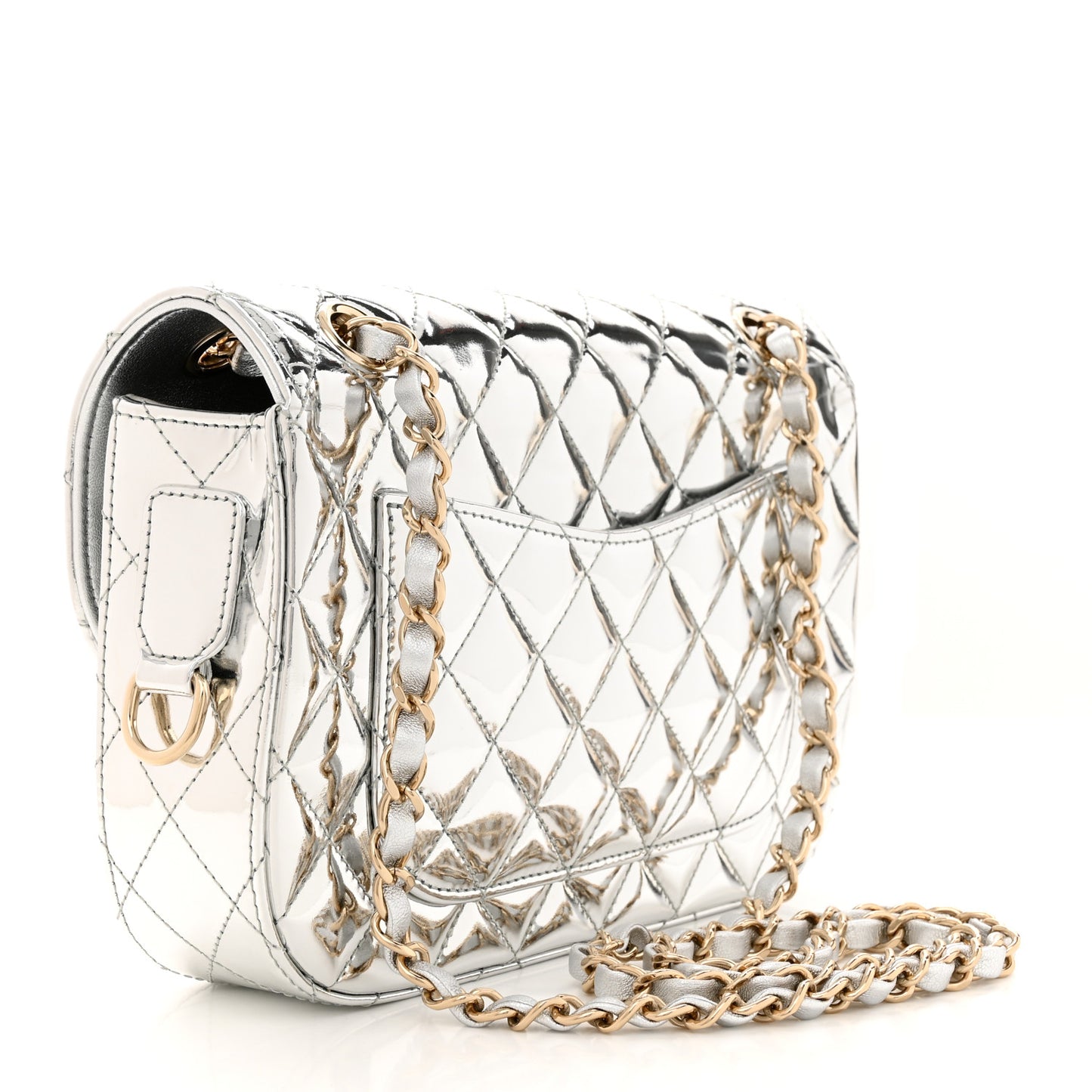 Mirror Calfskin Metallic Calfskin Medium Hollywood Boulevard Flap With Star Coin Purse Silvery