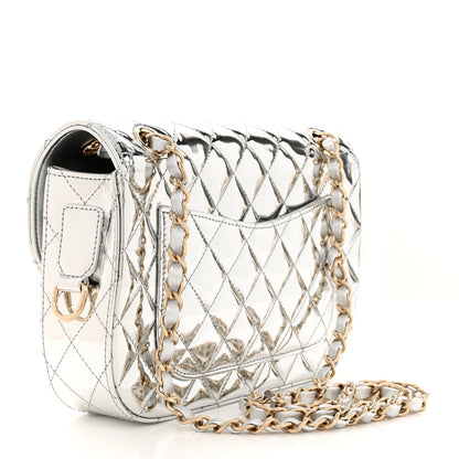 Chanel Mirror Calfskin Metallic Calfskin Medium Hollywood Boulevard Flap With Star Coin Purse Silvery 3 of 10