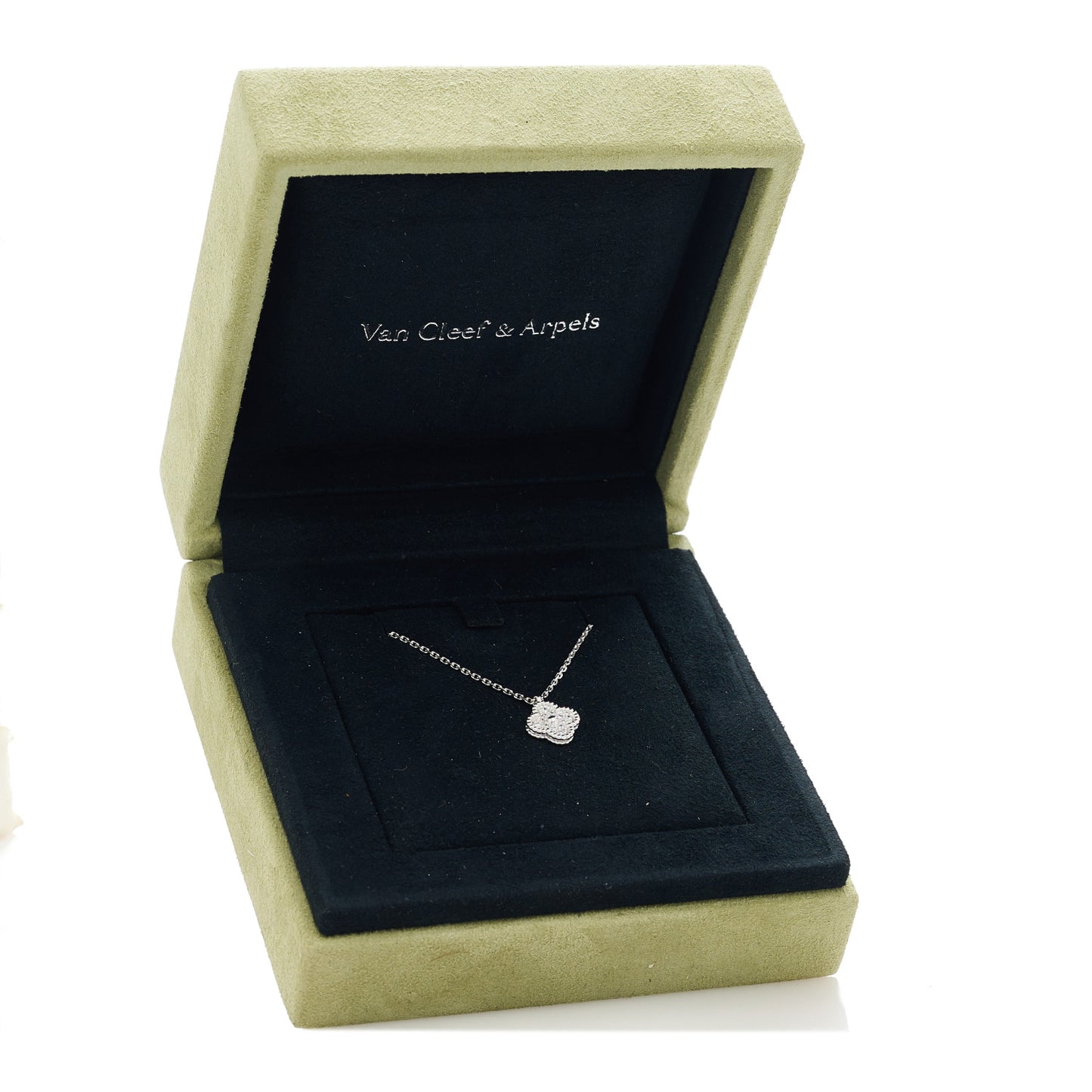 18K White Gold Diamond Sweet Alhambra Pendant Necklace