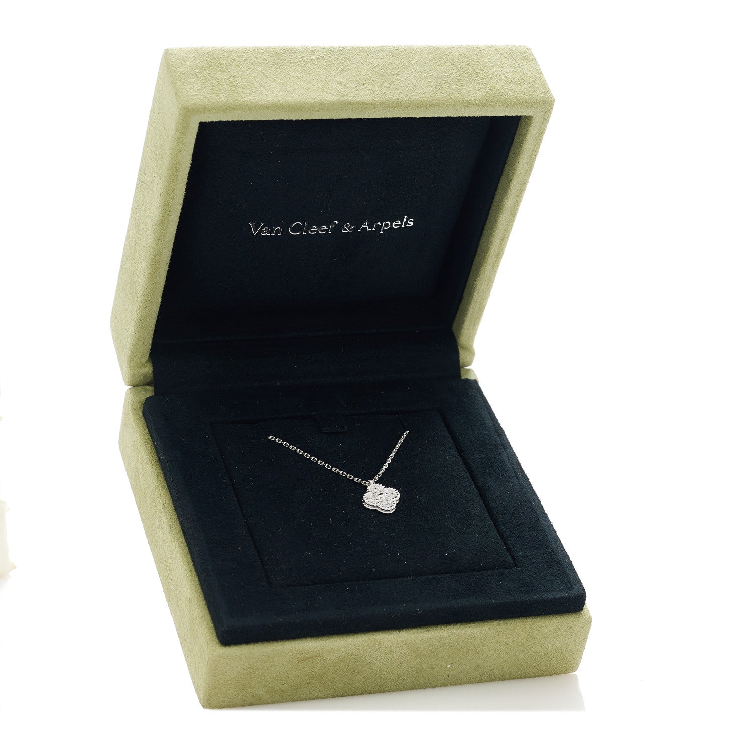 Van Cleef & Arpels 18K White Gold Diamond Sweet Alhambra Pendant Necklace 5 of 5
