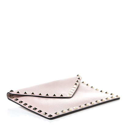 Valentino Garavani Pebbled Calfskin Medium Rockstud Envelope Flat Wristlet Pouch Water Rose 4 of 8