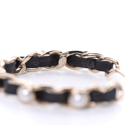 Chanel Lambskin Pearl CC Chain Hoop Earrings Gold Black 4 of 5