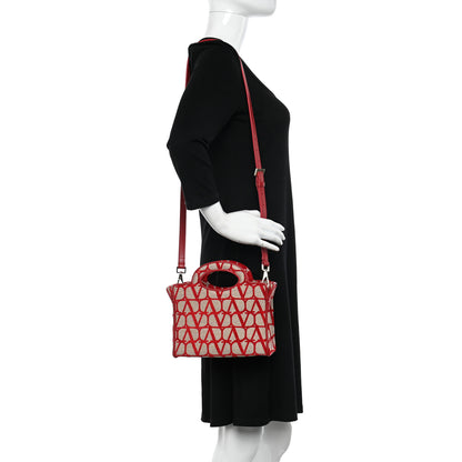 Valentino Garavani Toile Iconographe Goatskin Mini Le Troisieme Shopping Bag Naturale Rosso Valentino 3 of 9