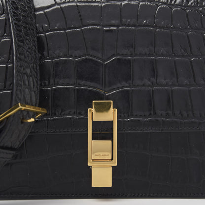 Saint Laurent Calfskin Crocodile Embossed Carre Satchel Black 9 of 9