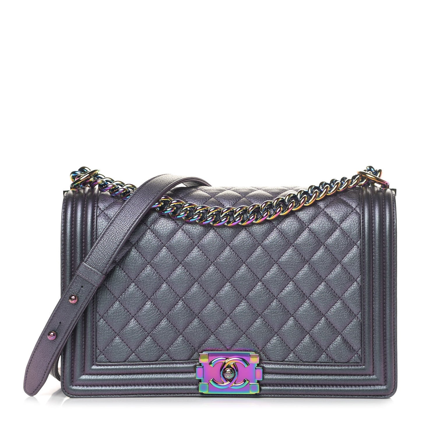 Iridescent Goatskin Quilted New Medium Boy Flap Purple