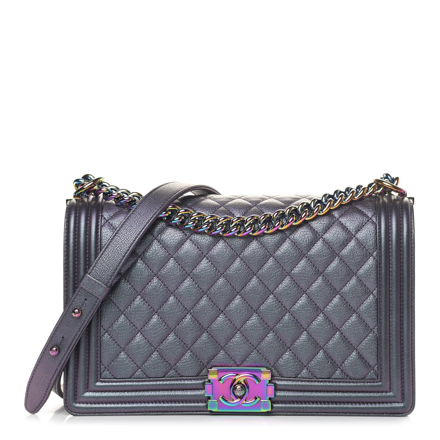 Chanel Iridescent Goatskin Quilted New Medium Boy Flap Purple 1 of 4
