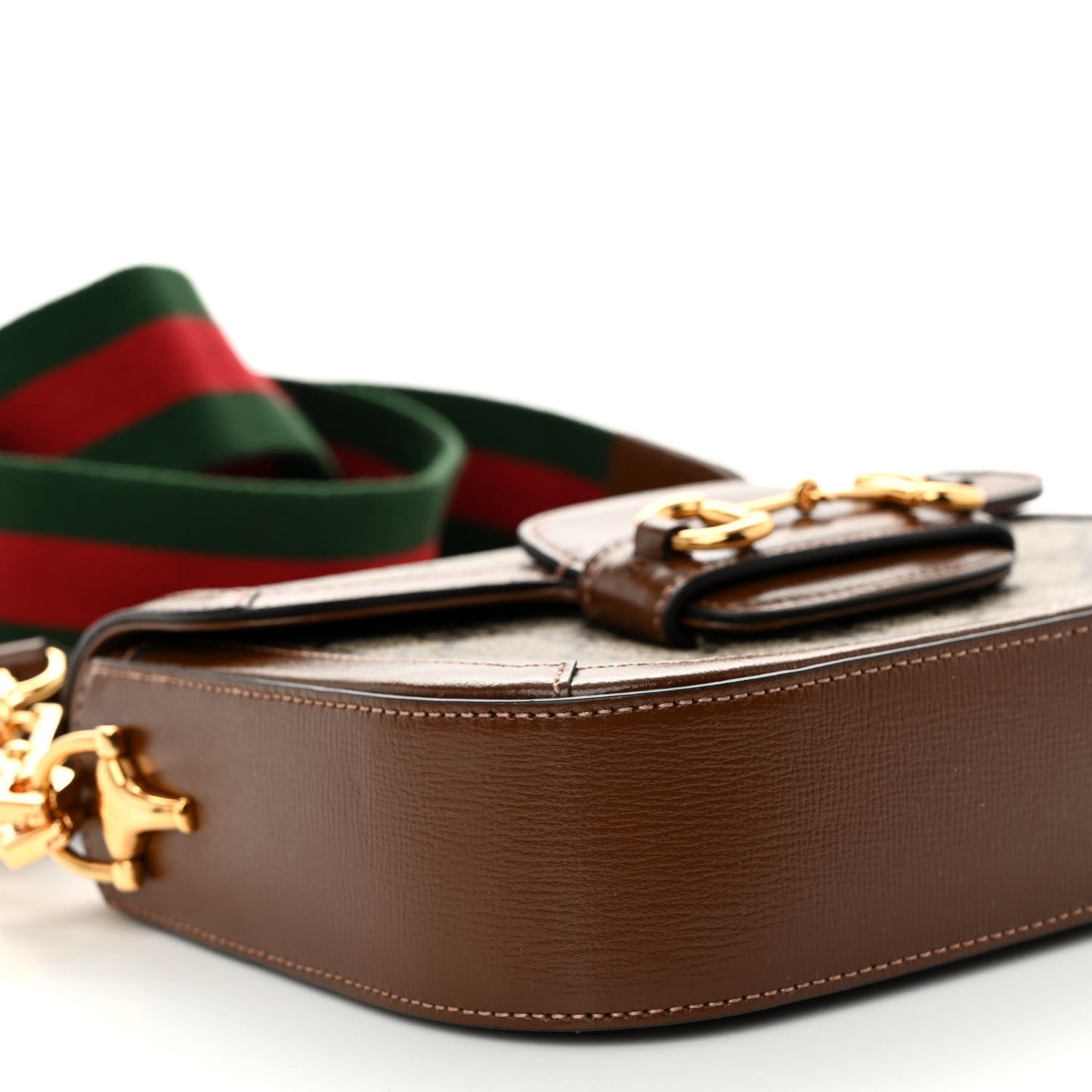 GG Supreme Monogram Azalea Calfskin Web Mini Horsebit 1955 Shoulder Bag Beige Ebony Brown Sugar