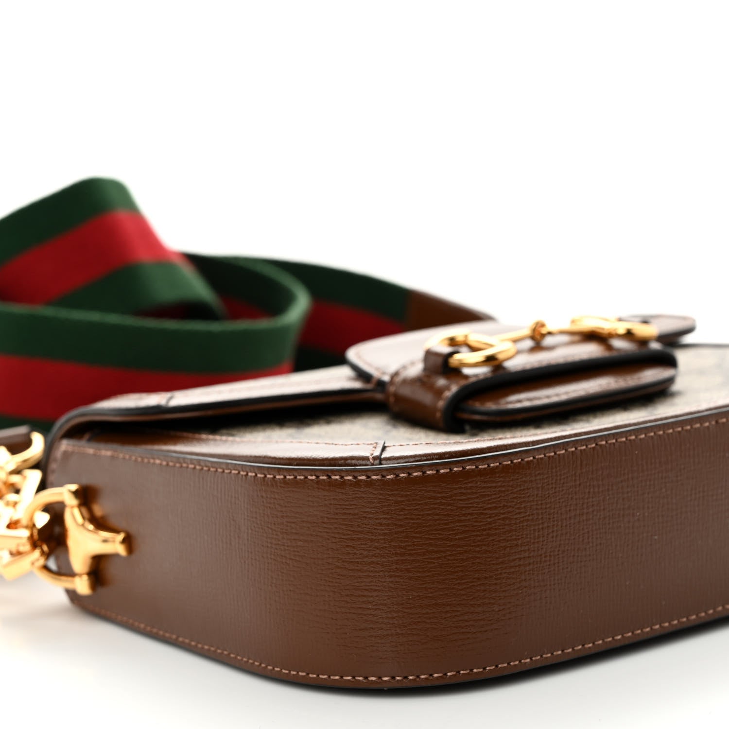 Gucci GG Supreme Monogram Azalea Calfskin Web Mini Horsebit 1955 Shoulder Bag Beige Ebony Brown Sugar 9 of 11