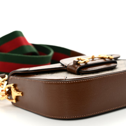 Gucci GG Supreme Monogram Azalea Calfskin Web Mini Horsebit 1955 Shoulder Bag Beige Ebony Brown Sugar 9 of 11