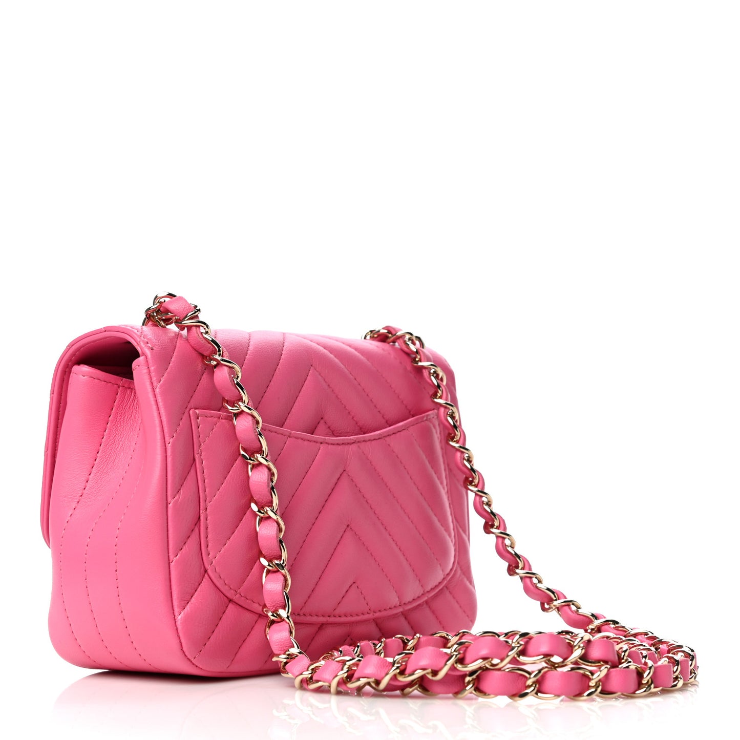 Lambskin Chevron Quilted Mini Square Flap Pink