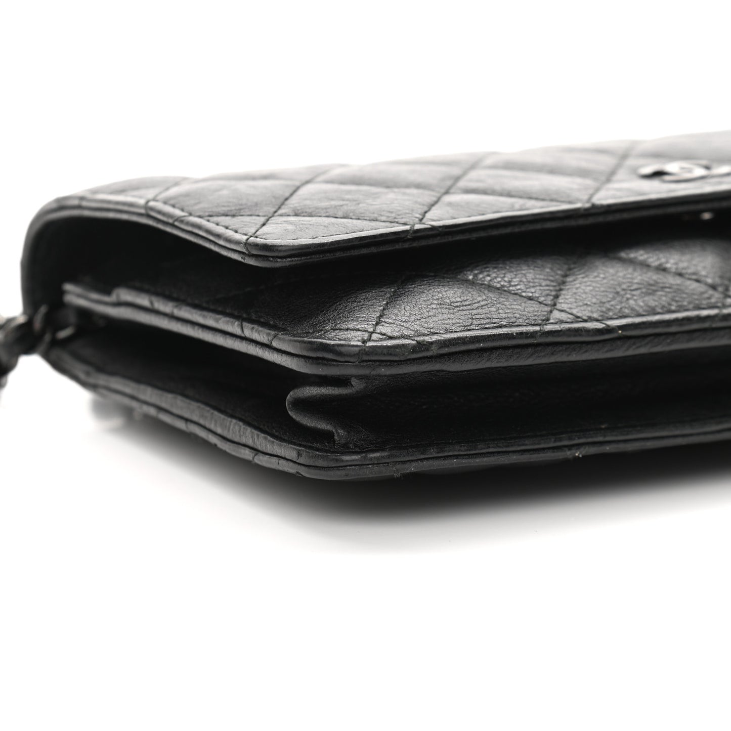 Crumpled Calfskin Quilted Wallet On Chain WOC So Black
