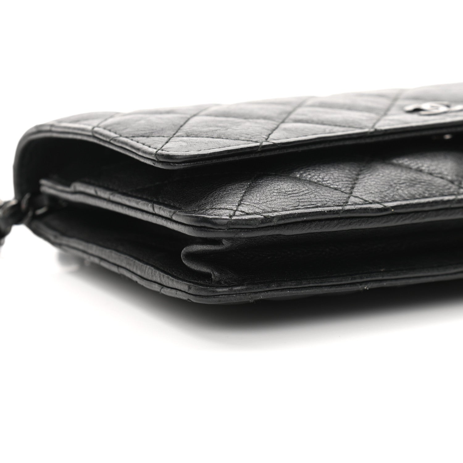 Chanel Crumpled Calfskin Quilted Wallet On Chain WOC So Black 10 of 12