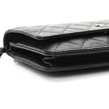 Chanel Crumpled Calfskin Quilted Wallet On Chain WOC So Black 10 of 12