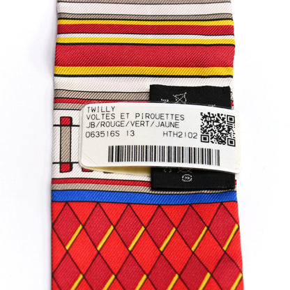 Hermes Silk Voltes Et Pirouettes Twilly Rouge Vert Jaune 8 of 8