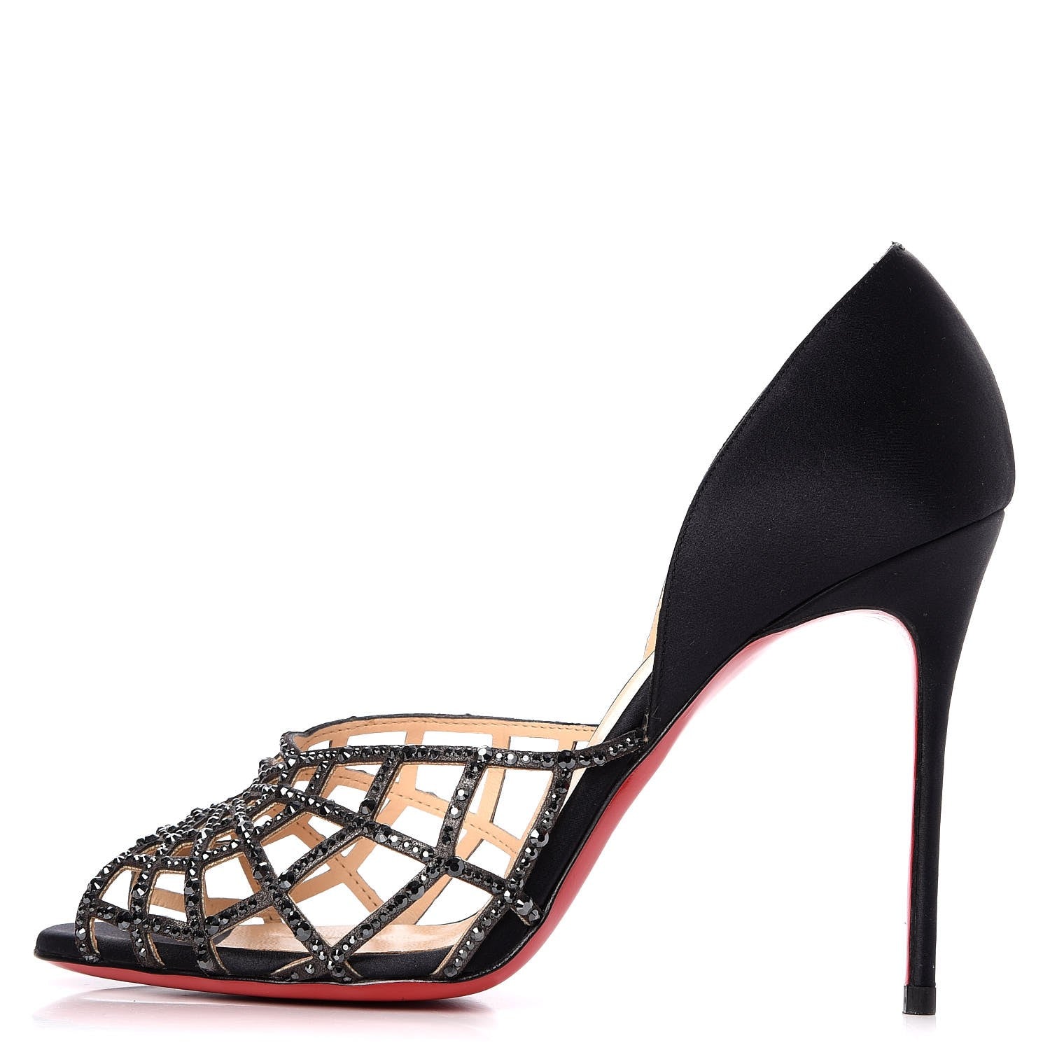 Christian Louboutin Satin Strass Aranea 100 Heels 38.5 Black Hematite 1 of 8
