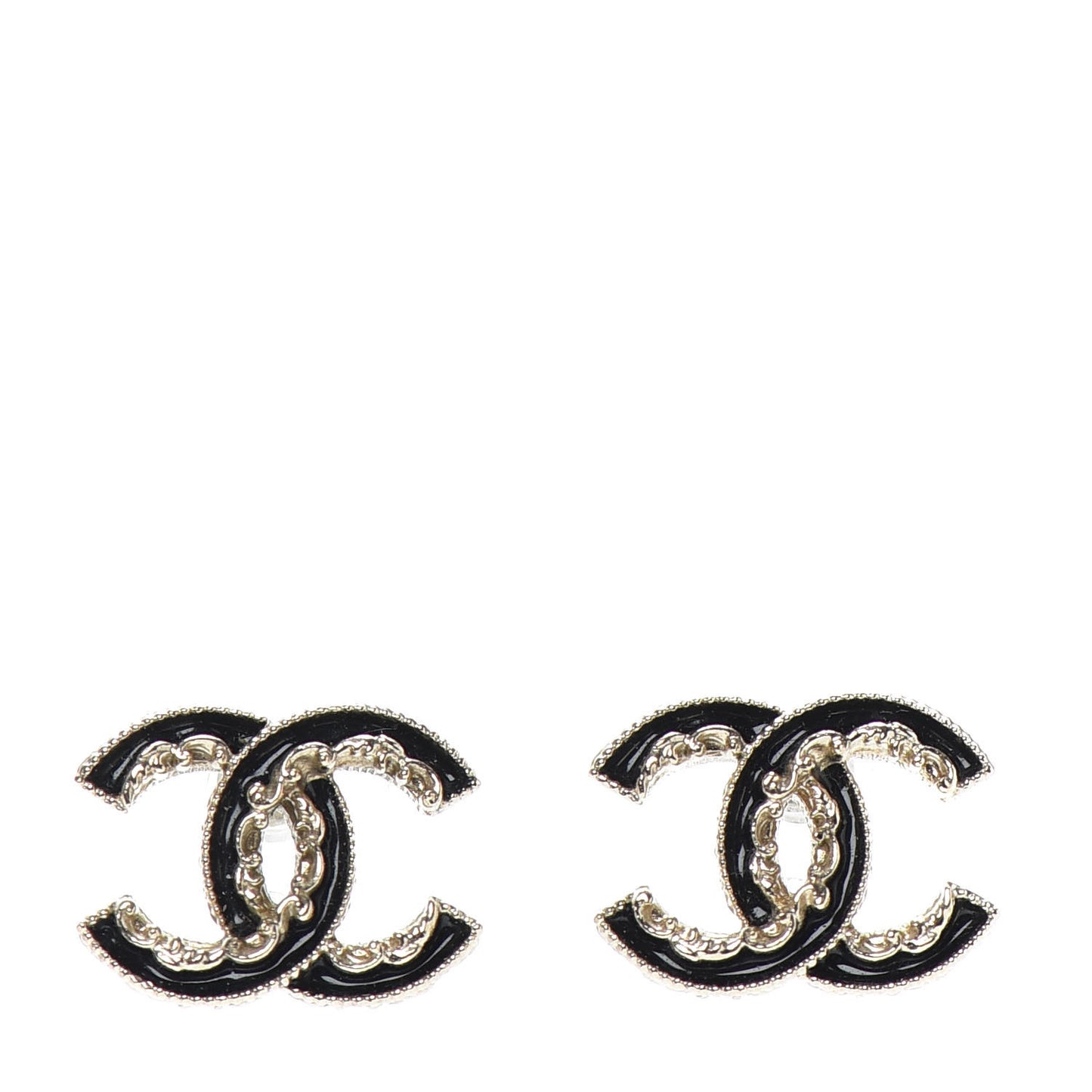 Enamel CC Baroque Earrings Black Gold