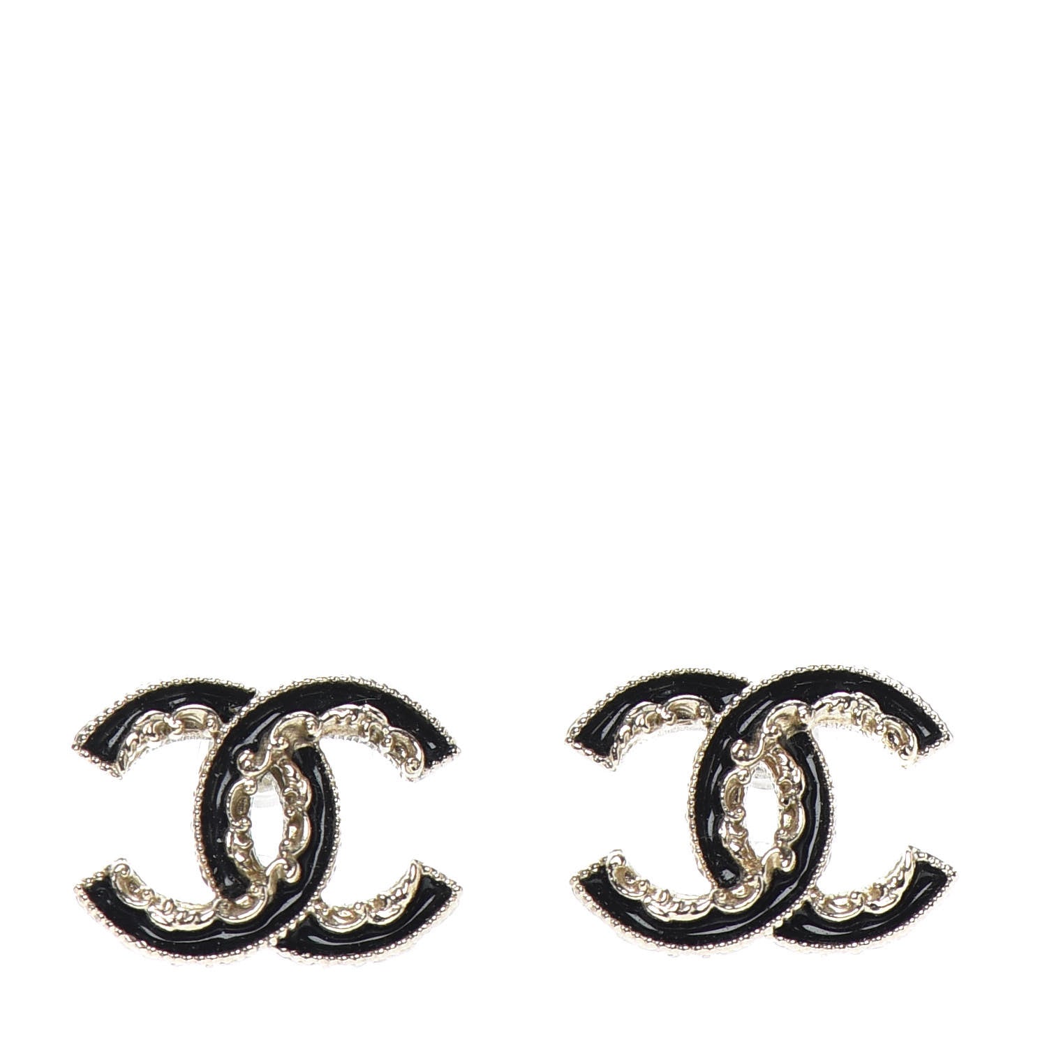 Chanel Enamel CC Baroque Earrings Black Gold 1 of 4