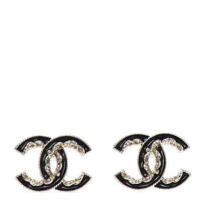 Chanel Enamel CC Baroque Earrings Black Gold 1 of 4