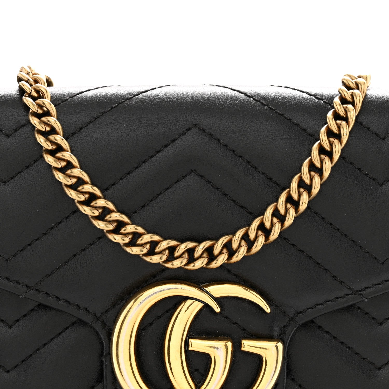 Gucci Calfskin Matelasse GG Marmont Chain Wallet Black 8 of 11