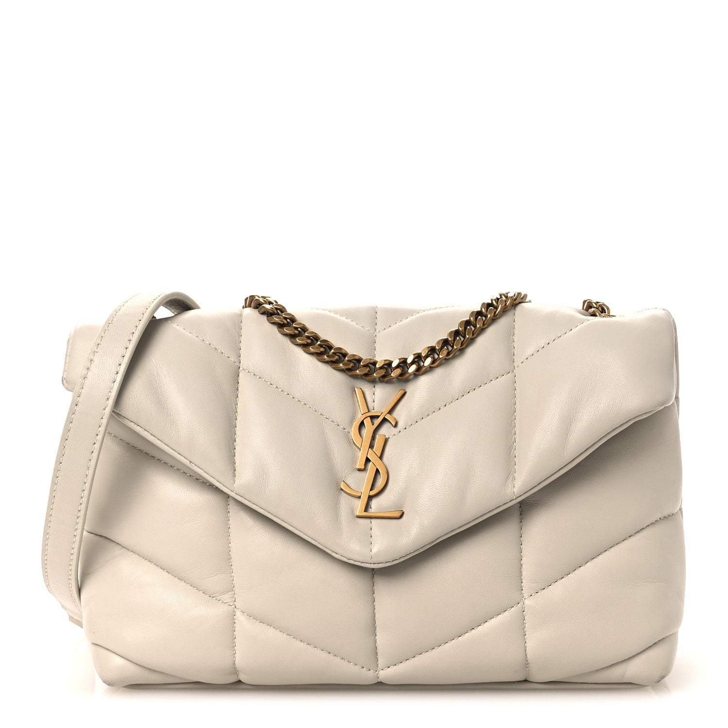 Saint Laurent Lambskin Quilted Toy Loulou Puffer Monogram Chain Satchel Blanc Vintage 1 of 12