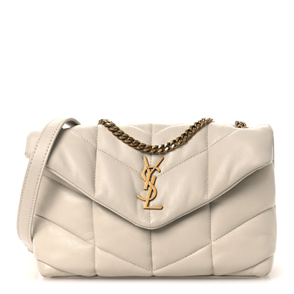Saint Laurent Lambskin Quilted Toy Loulou Puffer Monogram Chain Satchel Blanc Vintage 1 of 12